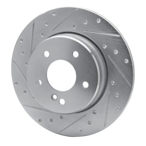 Mercedes-Benz E320 Brake Rotor (1) - Rear Left - R1 Concepts - Drilled & Slotted - Silver - `98-`03